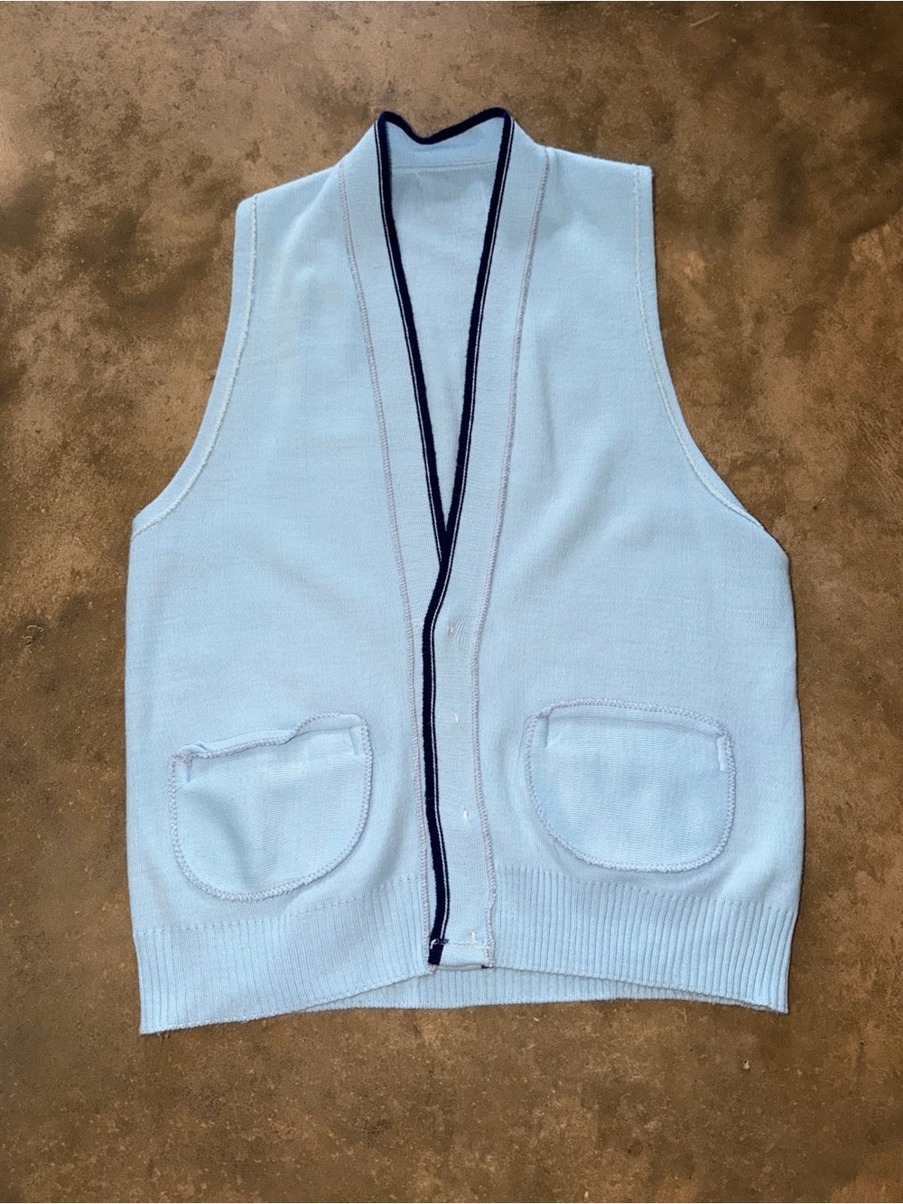 Vintage Campus Pure Orlon Sweater Vest Blue Navy Trim Button Front M Academia - Picture 8 of 9
